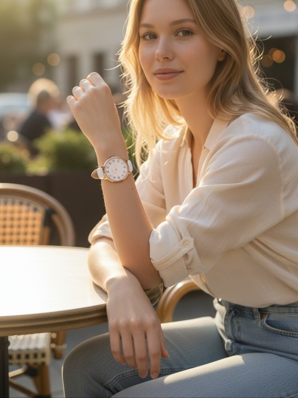 Classic White Leather-Strap Smartwatch - Elegant Everyday Wear